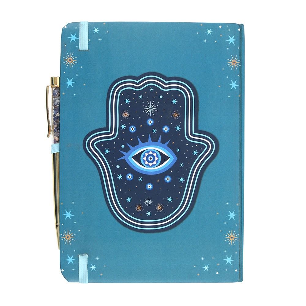 Something Different - Hand of Hamsa A5 with Crystal Chip Pen Notizbuch - Blau